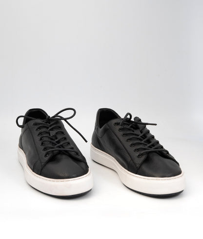 Handmade Unlined Black Milled Leather Sneaker