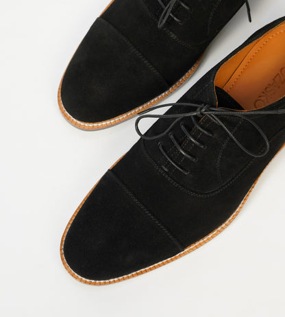 Classic Goodyear Welted Black Suede Captoe Oxfords