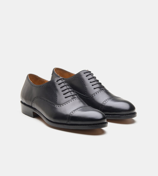 Goodyear Welted Black Captoe Oxford with Punches