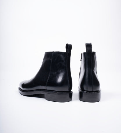 Hand Welted  Black Crust Zipper Chelsea Boot