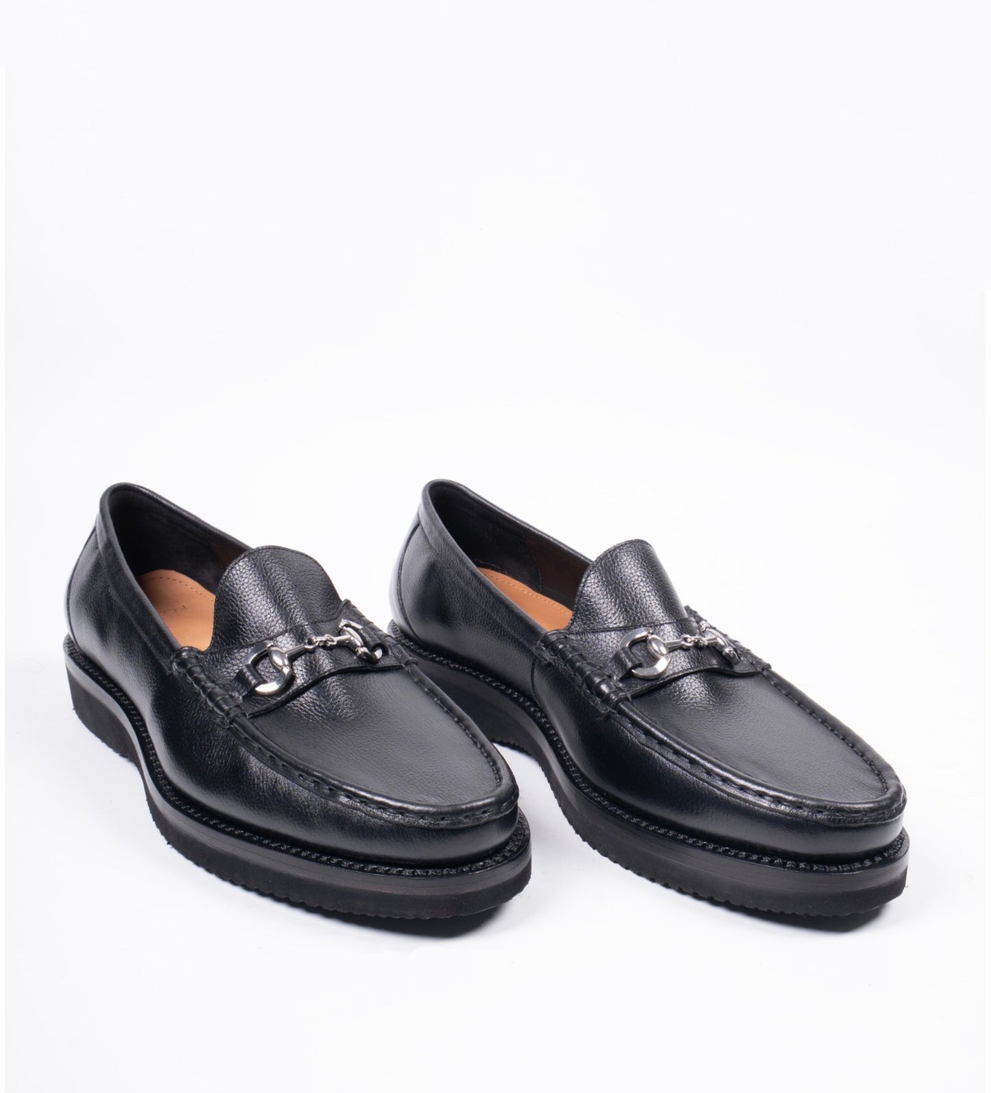 Handwelted Black Unlined Comfort Horsebit Slip-Ons