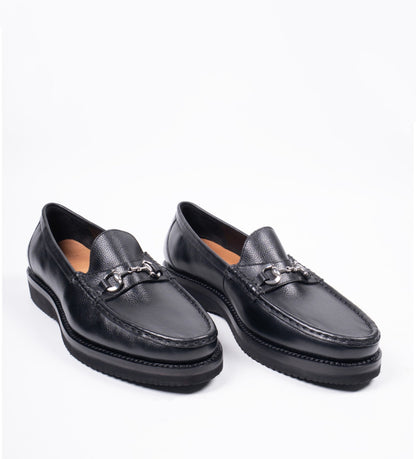 Handwelted Black Unlined Comfort Horsebit Slip-Ons