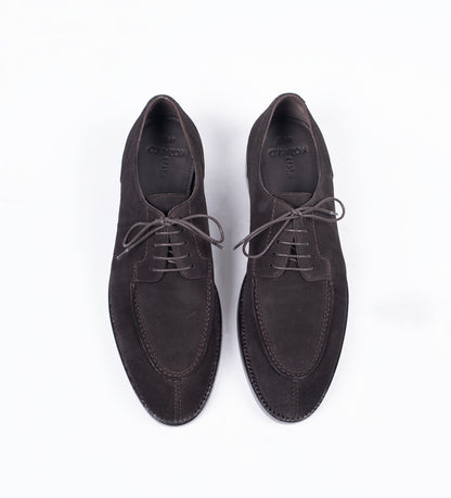 Hand Welted Brown Suede Split Toe Derby