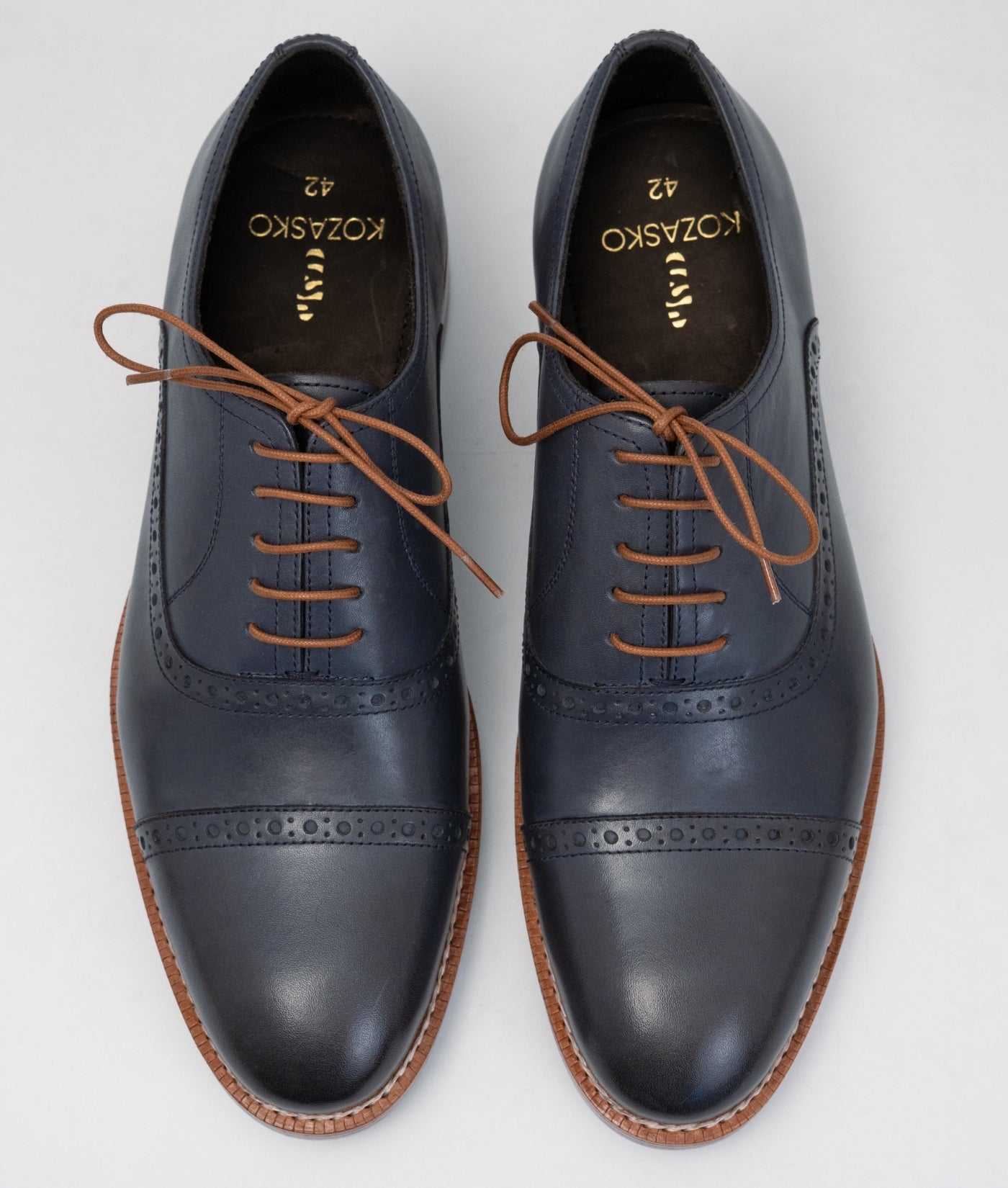 Hand Welted Semi Brogue Navy Captoe Oxfords