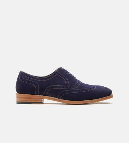 Goodyear Welted Navy Suede Wingtip Oxfords