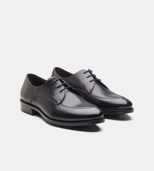 Goodyear Welted Black Apron Toe Derby