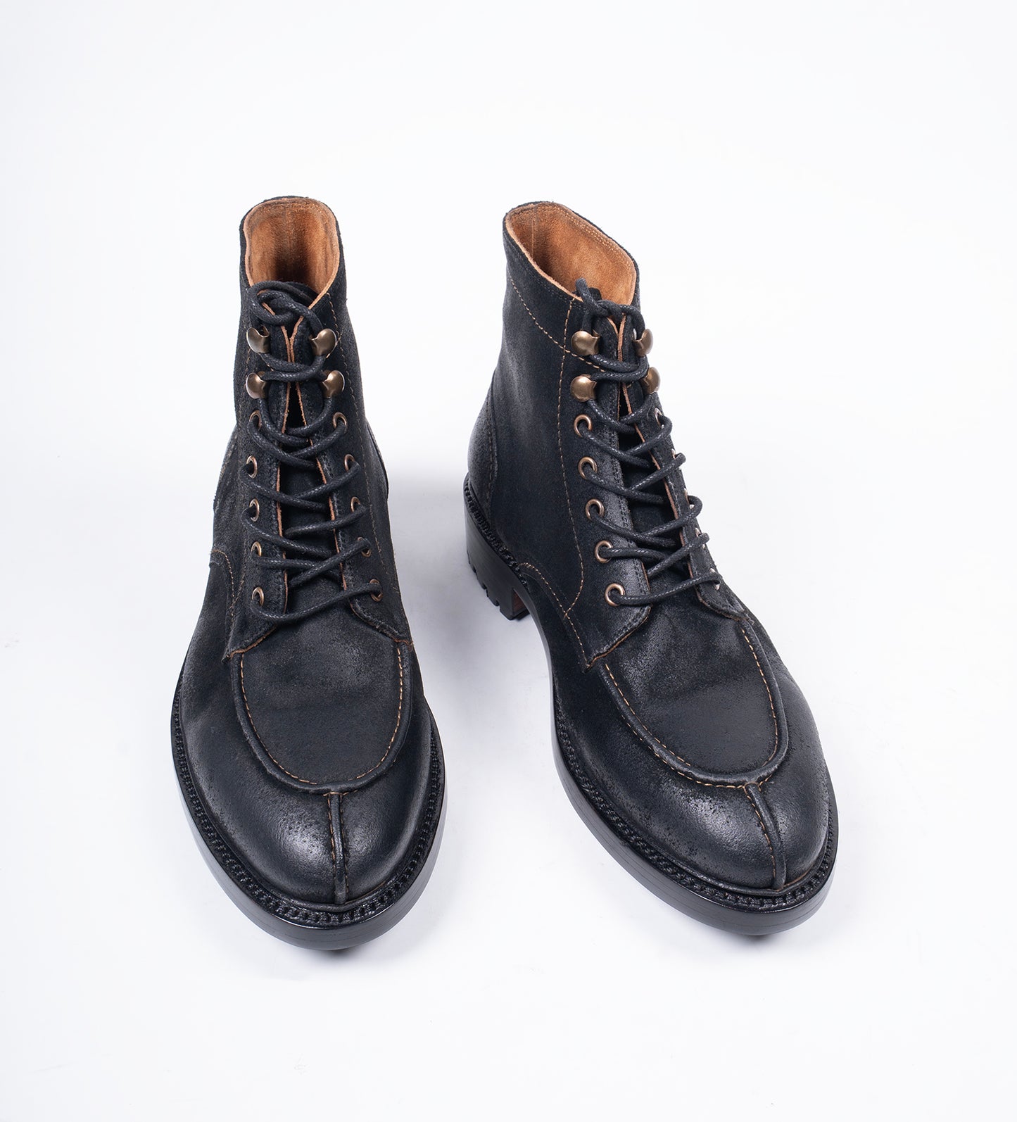 Hand Welted Black Rough Out Suede Split Toe Derby Boot