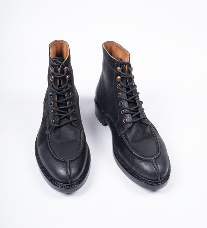 Hand Welted Black Rough Out Suede Split Toe Derby Boot