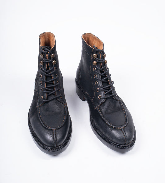 Hand Welted Black Rough Out Suede Split Toe Derby Boot