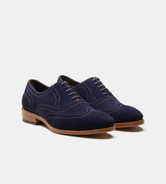 Goodyear Welted Navy Suede Wingtip Oxfords
