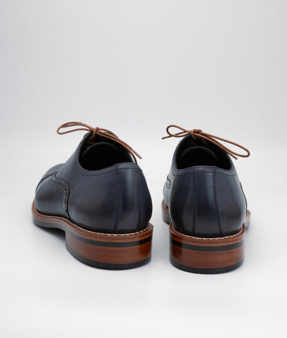 Hand Welted Semi Brogue Navy Captoe Oxfords