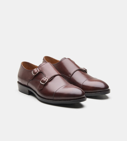 Goodyear Welted Brown Double Strap Monk Shoes