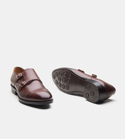 Goodyear Welted Brown Double Strap Monk Shoes