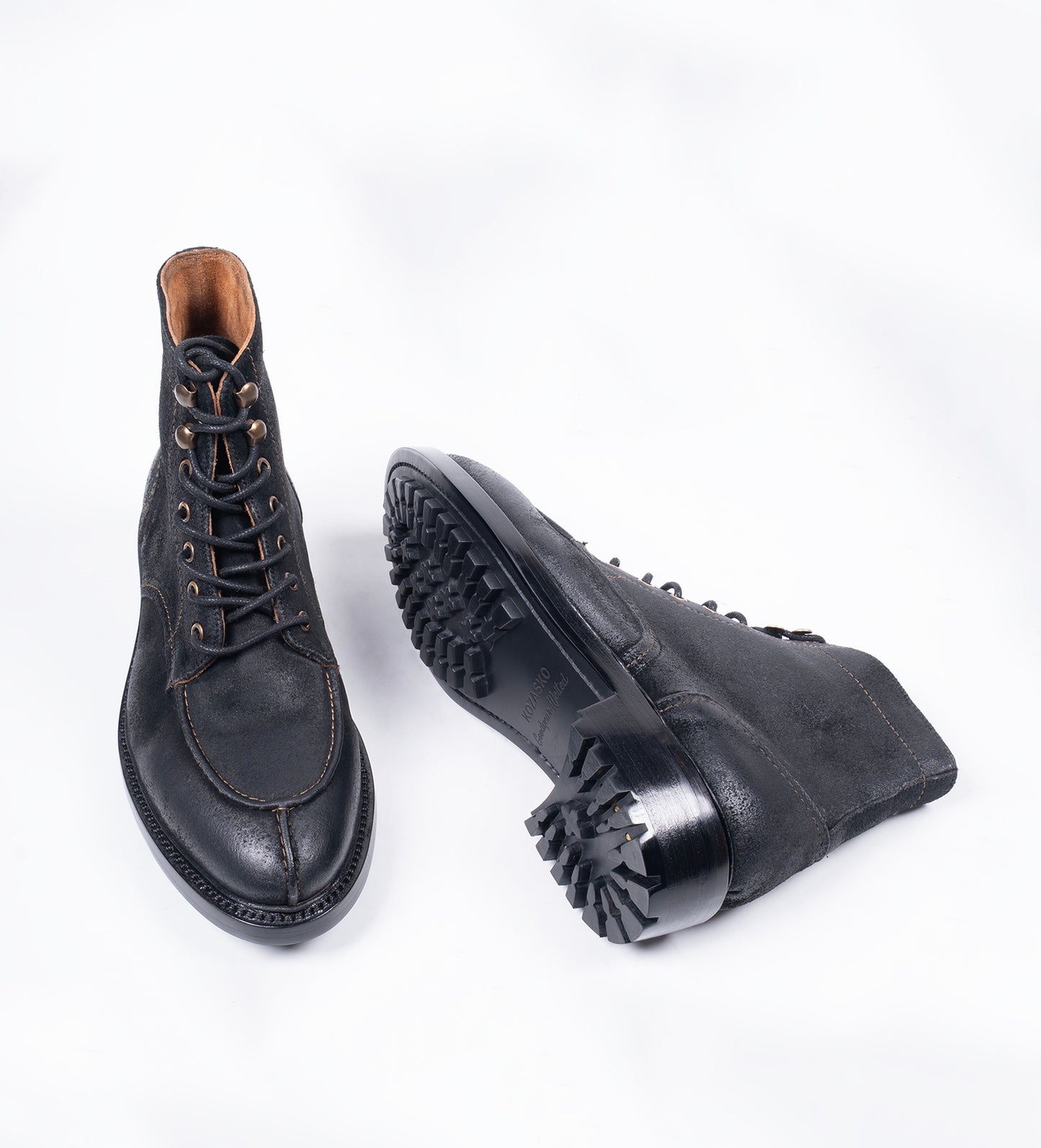 Hand Welted Black Rough Out Suede Split Toe Derby Boot