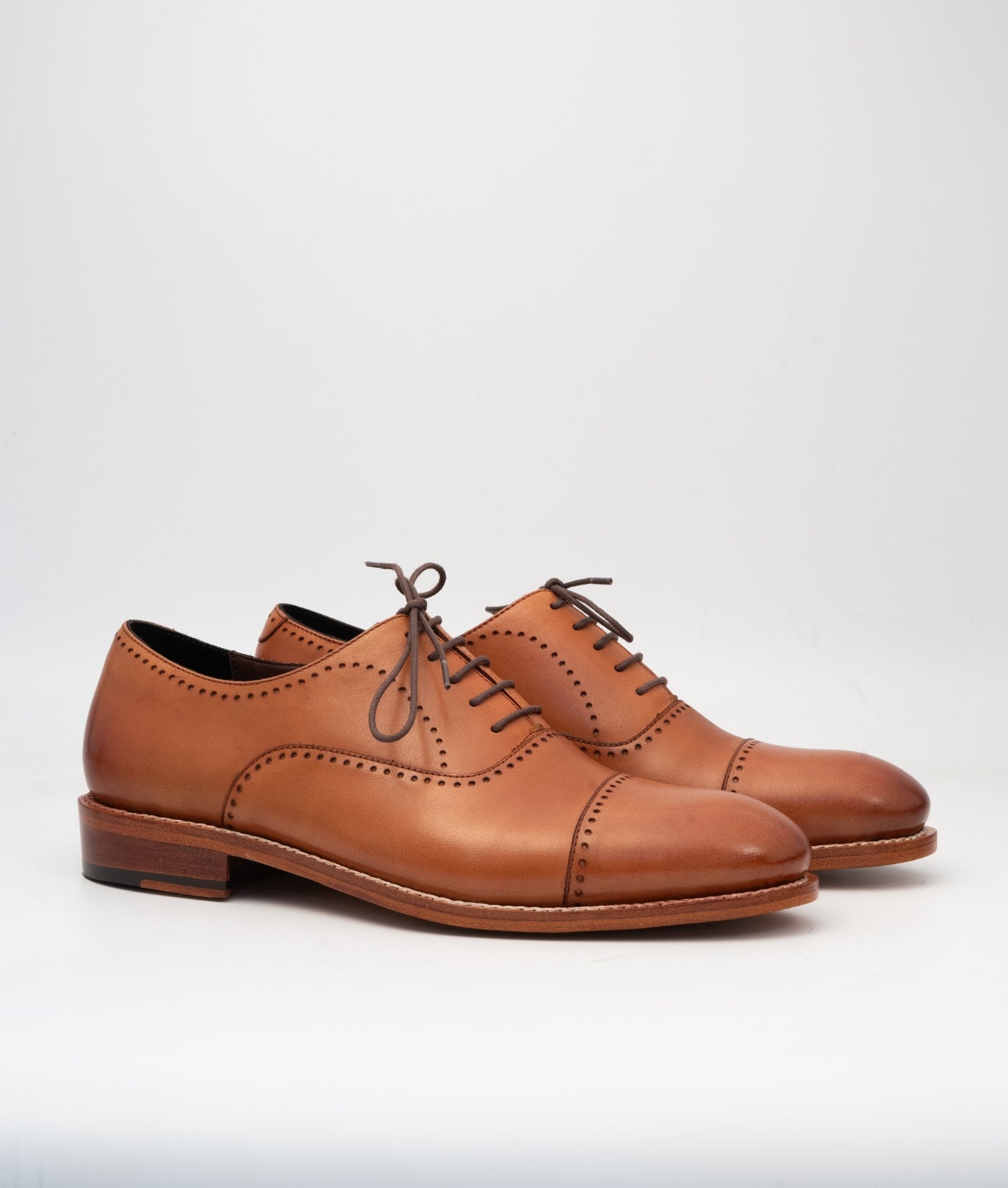 Goodyear Welted Tan Captoe Oxfords with Punches