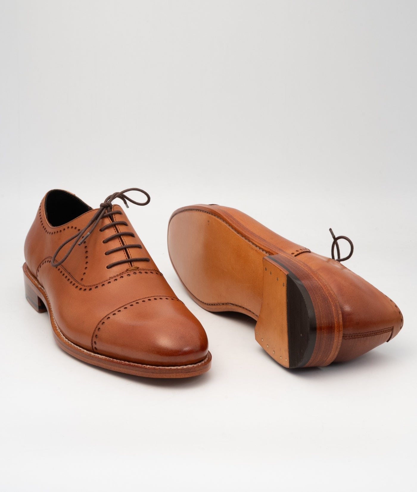 Goodyear Welted Tan Captoe Oxfords with Punches