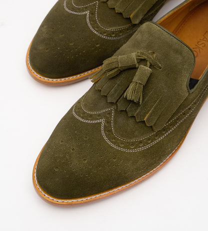 Handwelted Olive Suede Brogue Tassel Loafer