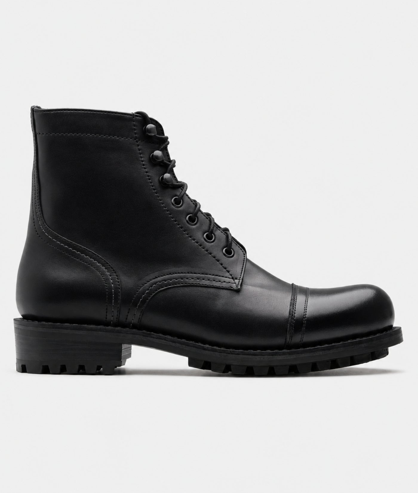Hand Welted Black Captoe Work Boot