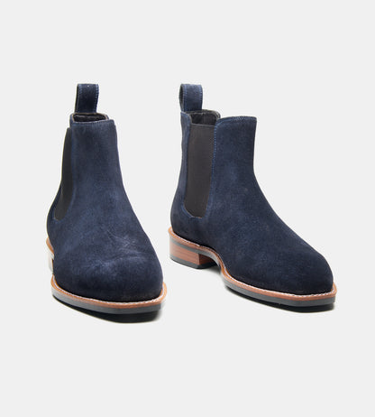 Goodyear Welted  Navy Suede Chisel Toe Chelsea Boot