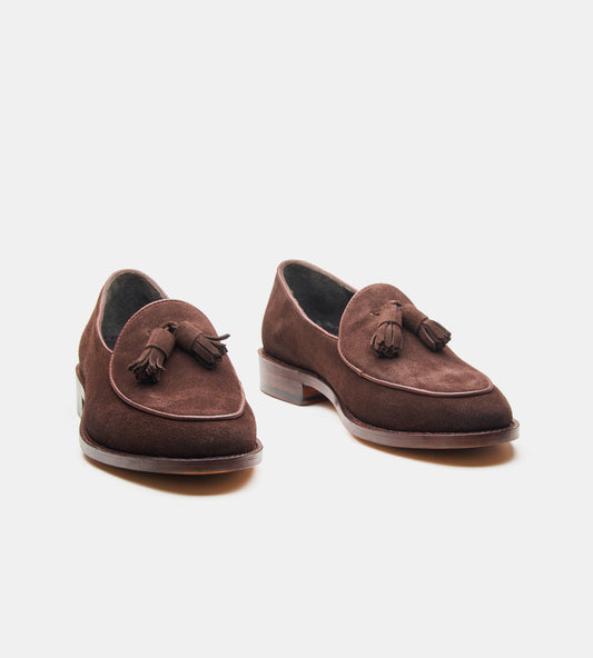 Goodyear Welted Brown Suede Belgian Tassel Loafer