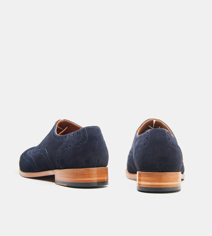 Blake Stitched Navy Suede Wingtip Oxfords