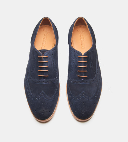 Blake Stitched Navy Suede Wingtip Oxfords