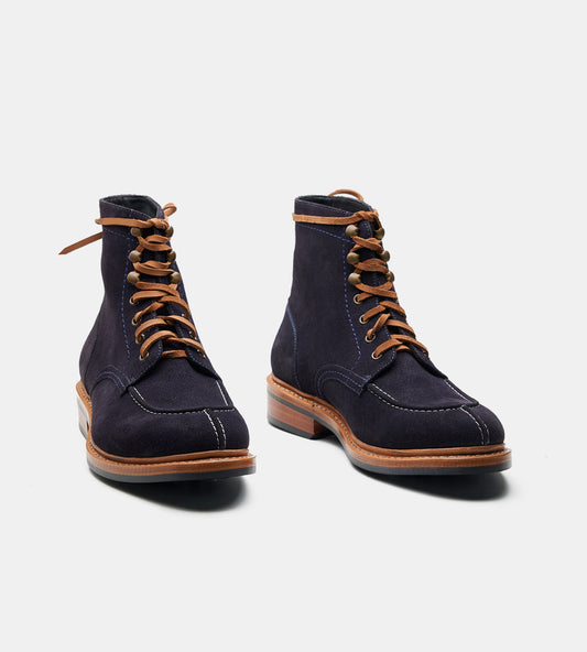 Handwelted Navy Suede Split Toe Derby Boot