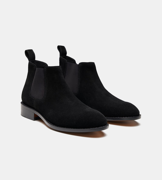 Handwelted Black Suede Chelsea Boot