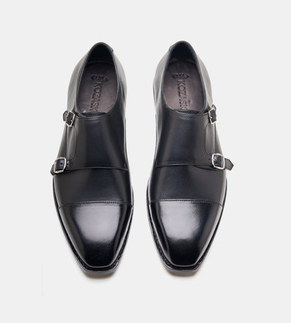 Goodyear Welted Chisel Cap Toe Black Double Strap Monk