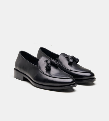 Goodyear Welted Black Belgian Tassel Loafer