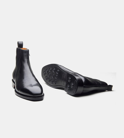 Goodyear Welted  Black Crust Zipper Chelsea Boot