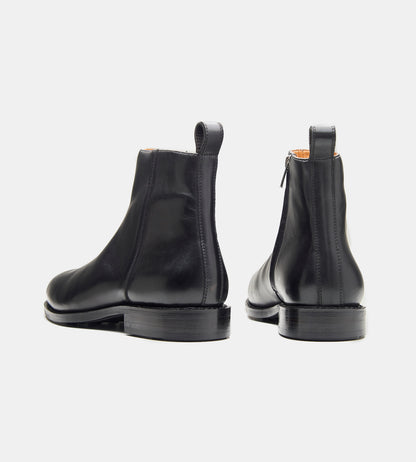 Goodyear Welted  Black Crust Zipper Chelsea Boot