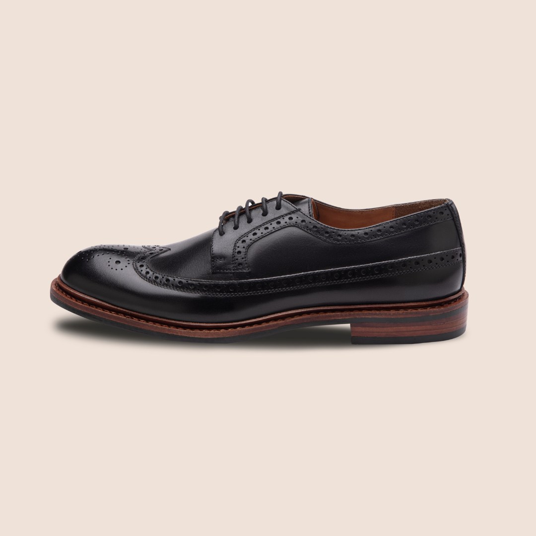 Goodyear welted black longwing blucher shoes for men