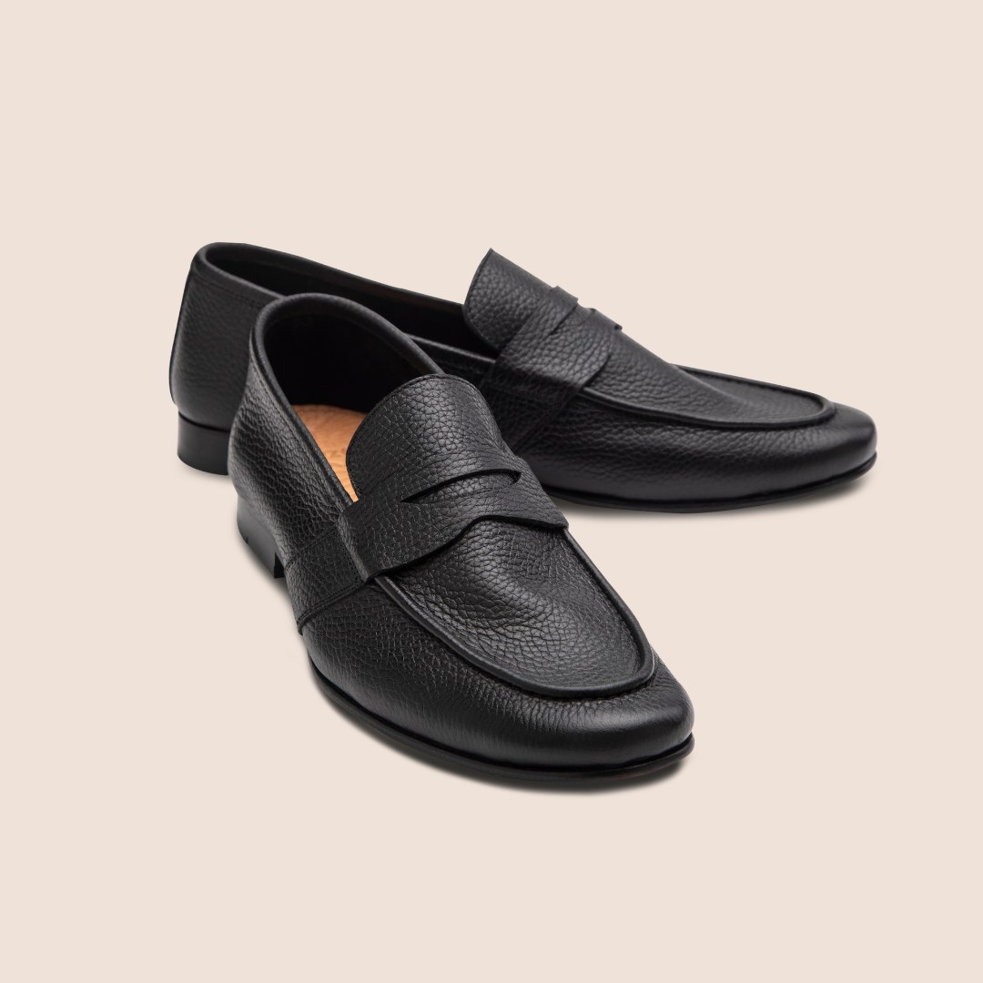 Blake Stitched Unlined Milled Black Leather Loafers for Men