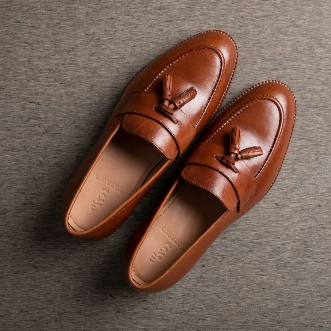 Blake Stitched tan tassel loafers for men