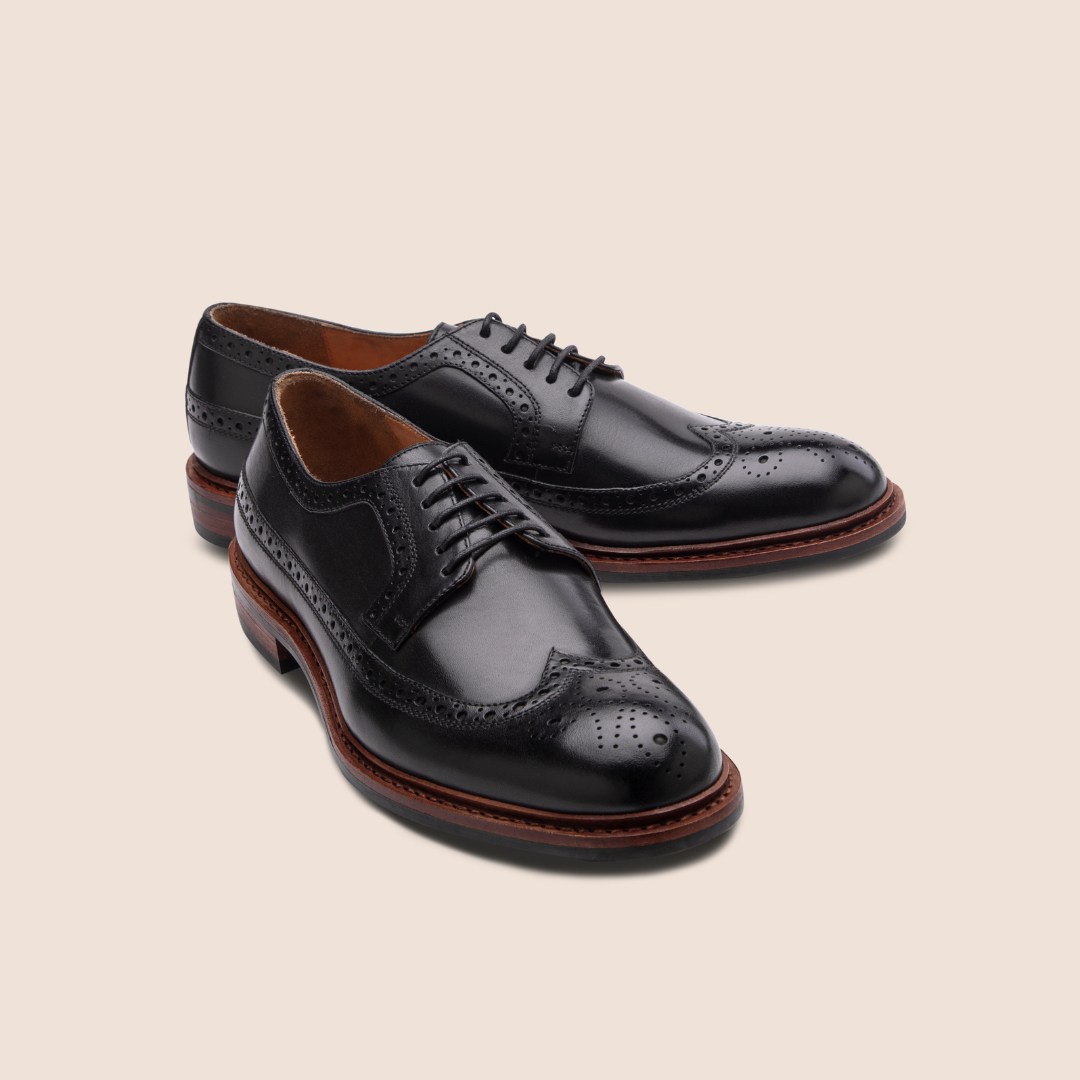 Goodyear welted black longwing blucher shoes for men