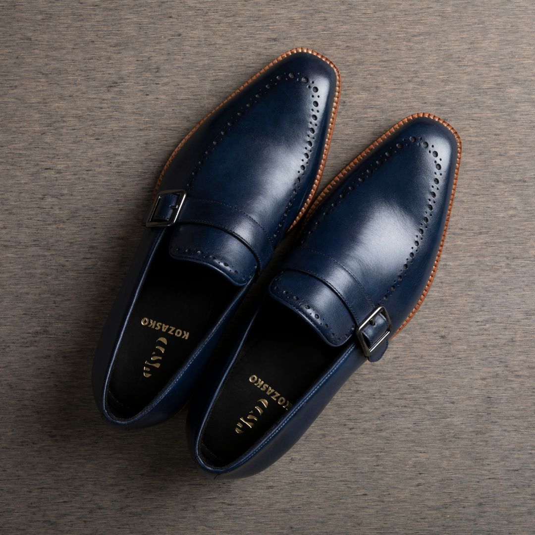 Blake Stitched Navy strap leather loafers for men