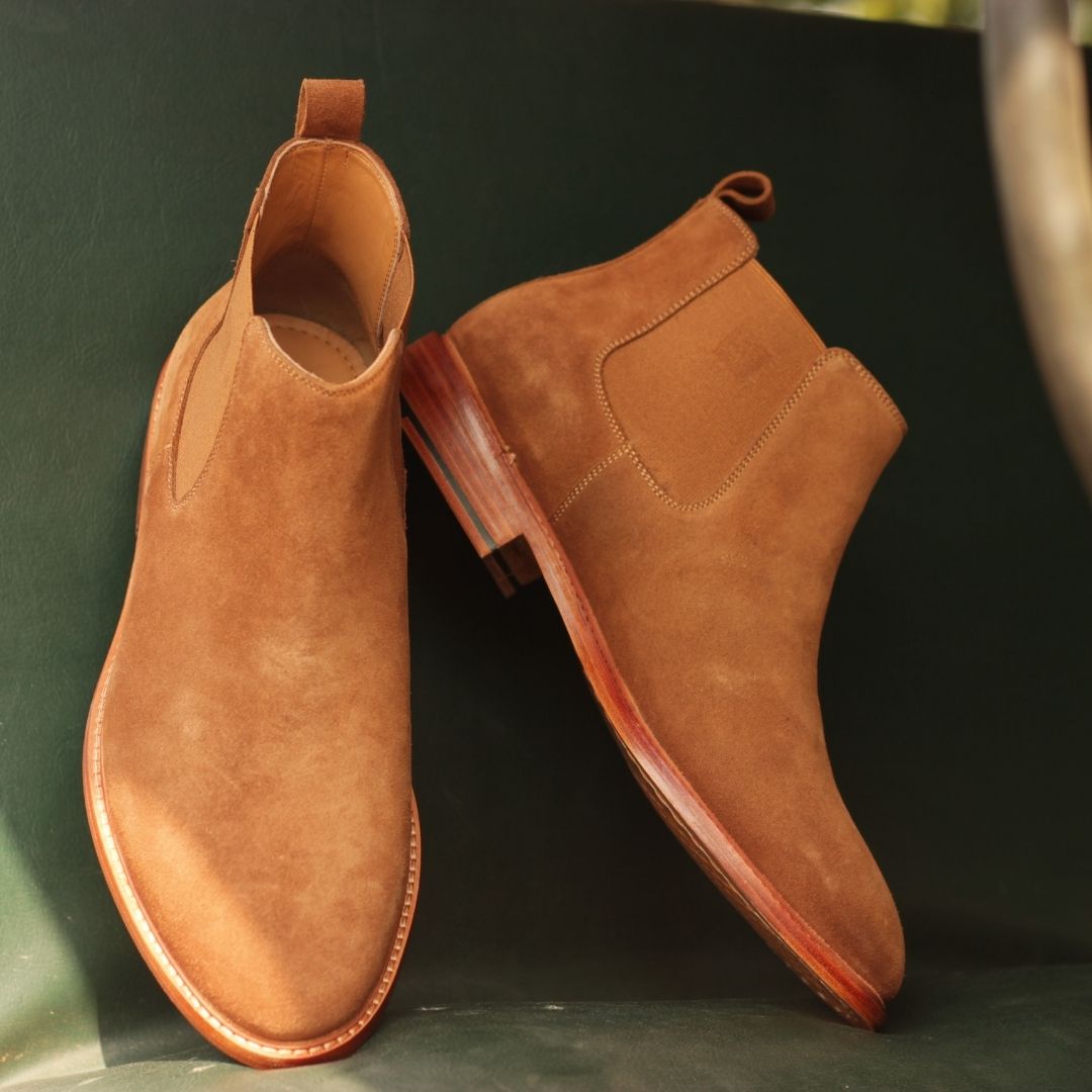Brown Suede chelsea boot for men in blake stitched construction