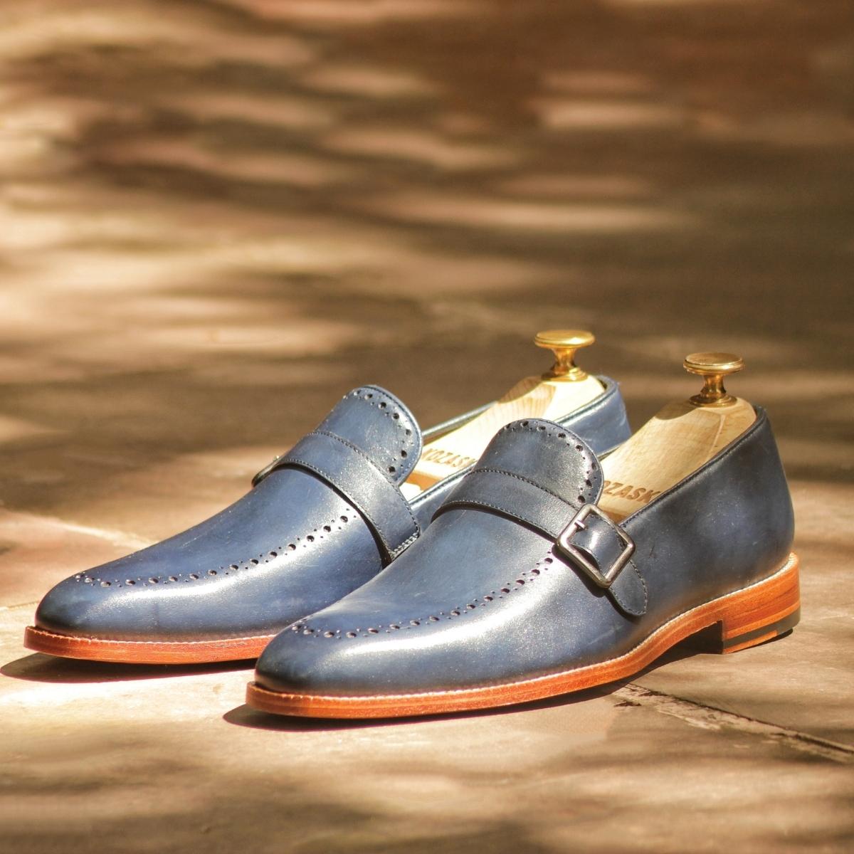 Blake Stitched Navy leather Strap loafer with brogues