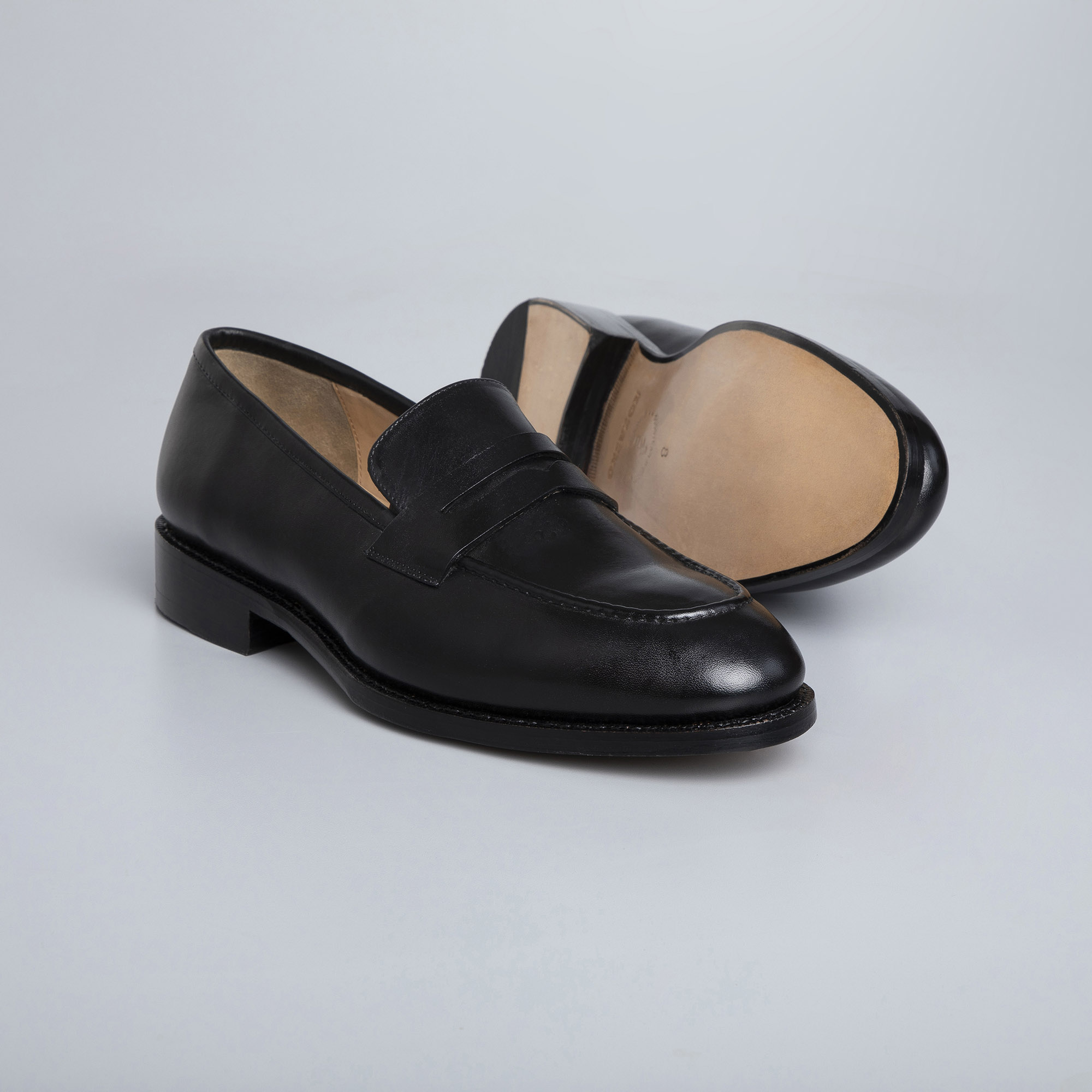 Goodyear Welted black penny loafer shoes for men