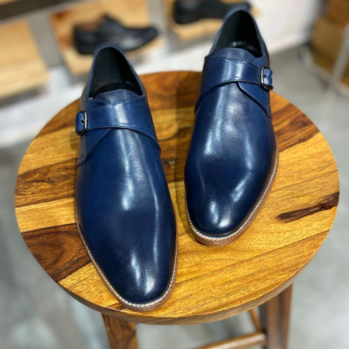 Blake Stitched Single Monk Strap Navy Leather Shoes