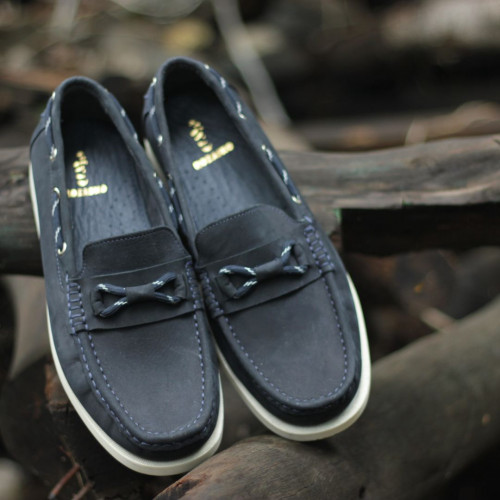 Goodyear Welted Navy Milled Penny Loafers